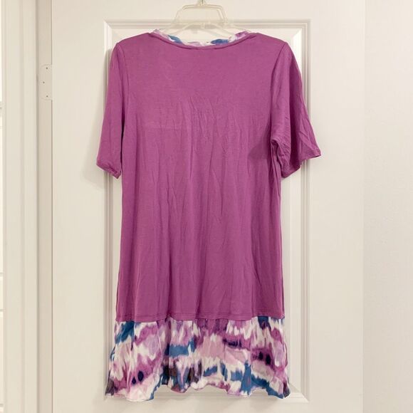 LOGO by Lori Goldstein Sz M Tunic Top Purple Tie Dye Ruffle Handkerchief Hem - Picture 2 of 6